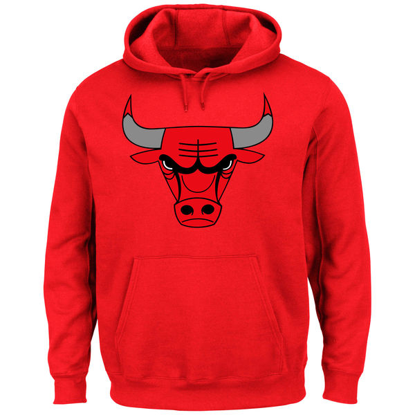  Men Chicago Bulls Majestic Current Logo Tech Patch Pullover Hoodie Red